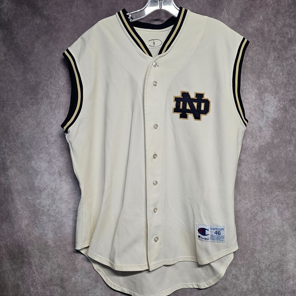 Rare Vintage 90s Champion Authentic Notre Dame 7 Baseball Game Jersey 46 L